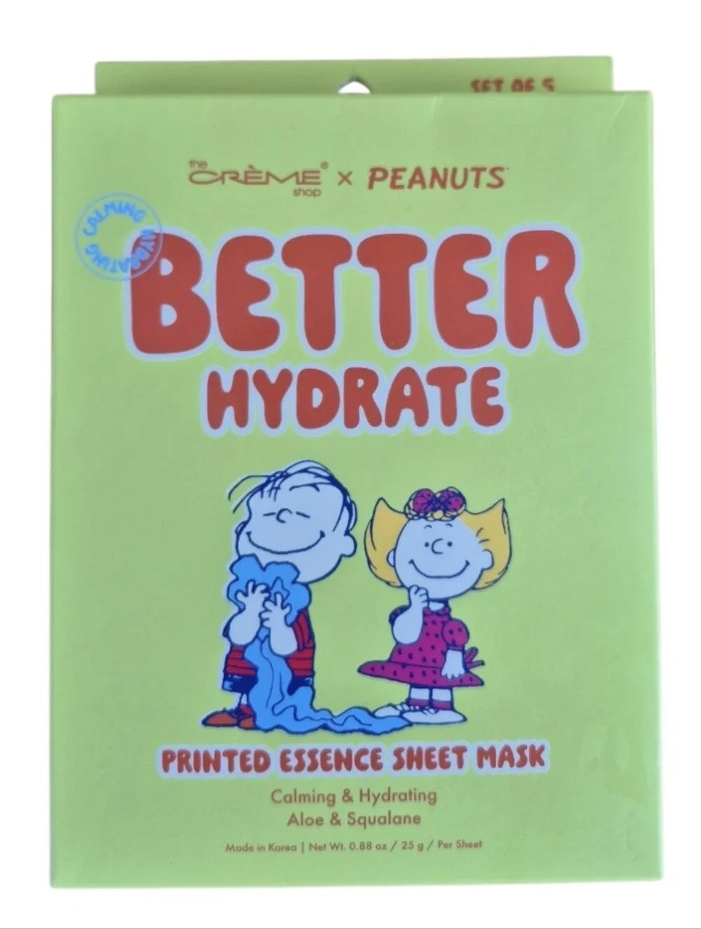 NIB The Crème Shop x Peanuts Better Hydrate Sheet Mask Set of 5 Aloe Squalane